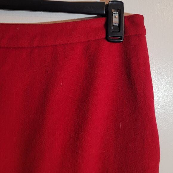 Ann Taylor Red Wool Rabbit Hair Skirt 6P Petite Career Ruffle Hem Office Siren - Picture 8 of 9